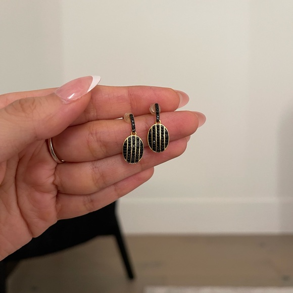 Freida Rothman Black and Gold Drop Earrings